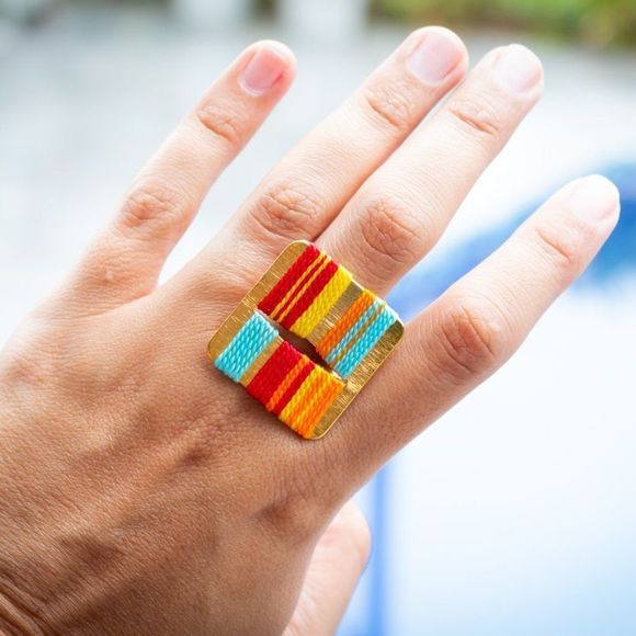 Handmade open ring adjustable gold plated multicolored new - Picture 8 of 8